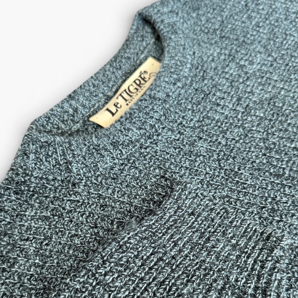 Le Tigre Vintage Knit Sweater Blue Green Crewneck‎ Made in USA Acrylic